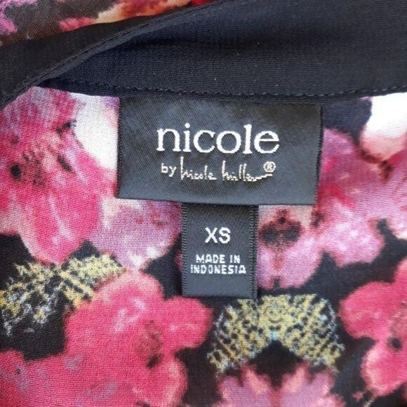 Nicole Tunic Top Sleeveless Button Down Blouse Pansy Floral Pink Black Sz XS - Picture 3 of 12